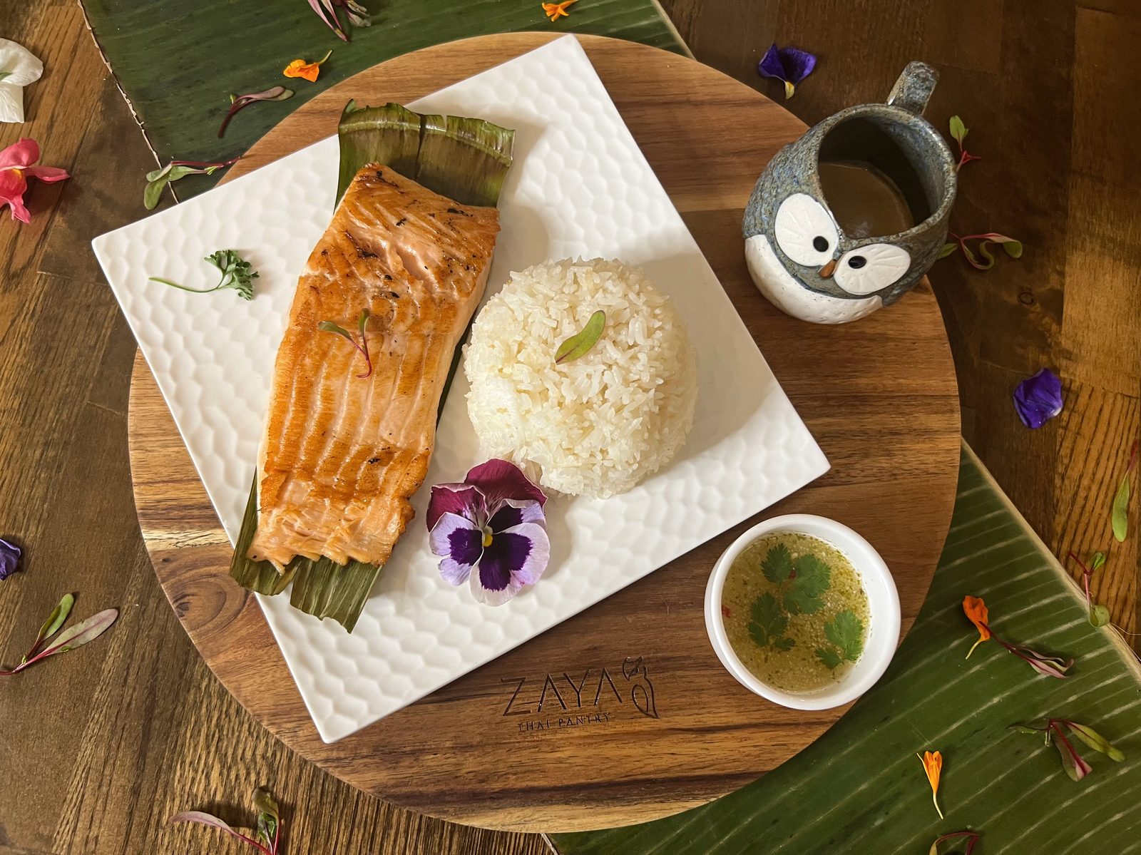 Salmon in banana leaves at Zaya Thai Pantry